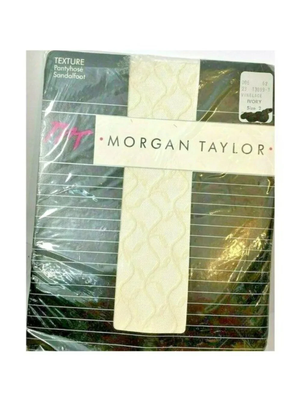 WOMENS Morgan Taylor Macy Pantyhose Texture Vinelace Sandalfoot Ivory Size 2 USA